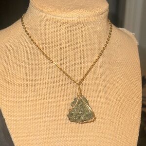 Handcrafted deep green Wire-Wrapped Stone Pendant
